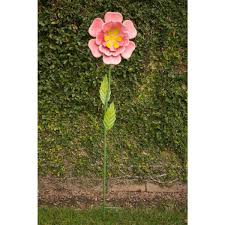 tall metal pink flower garden stake