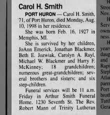 obituary for carol h smith 1927 1998