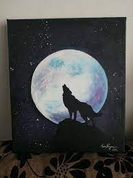 Canvas Wolf Moon Acrylic Painting
