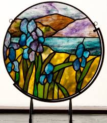 scene with irises stained glass pattern