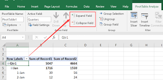 collapse all fields in pivot table