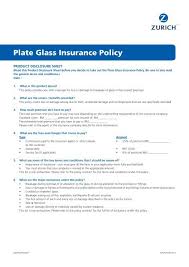 Plate Glass Insurance Policy Zurich