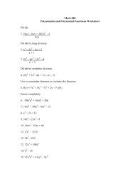 Polynomial Functions Worksheet Divide