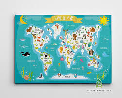World Animal Map Canvas Art Print Wall