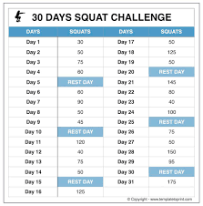 Squat Challenge Chart For Beginners Printable