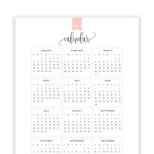 2019 Year At A Glance Calendar Year Printable Planner Yearly Etsy