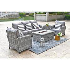 Fire pit tables (also known as fire tables, tabletop fire pits, and patio fire tables) are a great way to save space and add a striking focal point. Patio Set With Fire Pit