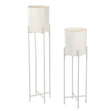 Cletus dark grey wood plant stand. Plant Stand Set 2 Piece Modern Plastic Planter With Tall Metal Stand Decorative Standing Flower Succulent Pot Holder Indoor Outdoor Terrace Patio Home Decor White 29 3 And 23 Inches Tall Walmart Com Walmart Com