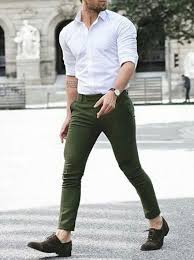 White shirt always goes well with a black pant: Formal Dress White Shirt In Green Chinos Men Fashion Casual Shirts Formal Mens Fashion Fashion Suits For Men