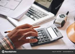 Hands Engineer Calculating Budget Estimate Project Stock Photo