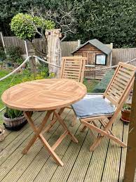 Round Teak Folding Bistro Table