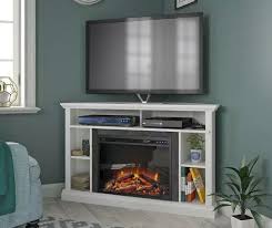 White Electric Corner Fireplace Console