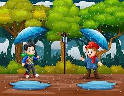 rainy season with two boys carrying