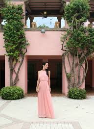 pink pleated maxi dress at the boca