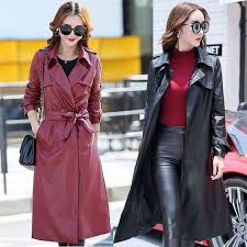 Lady Faux Leather Trench Coats