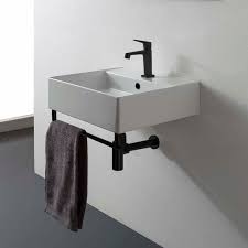 Ceramic Sink With Matte Black Towel Bar