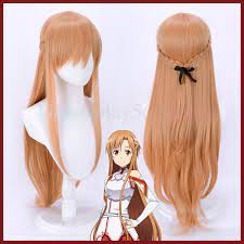 Anime Sword Art Online Cosplay Yuuki Asuna Wig Orange 80cm Long Straight  Braids Adult Game Roleplaying Synthetic Hair - AliExpress