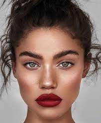 fashion red lips and eye makeup
