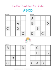 letter sudoku puzzles for kids 4x4 easy