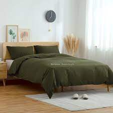 Olive Green Washed Cotton Bedding Set