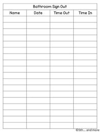 Bathroom Sign Out Sheet Classroom Management Resource