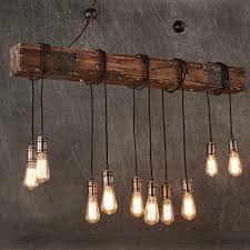 Us 198 75 Rustic Color Wood Hanging Multi Pendant Edison Beam 10 Light E26 E27 Bulb 400w Painted Farmhouse Industrial Style Home Lighting In Pendant