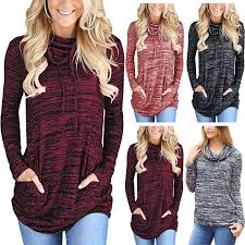 Details About Women Long Sleeve Cowl Neck Sweater Jumper Ladies Autumn Casual Pullover Tops