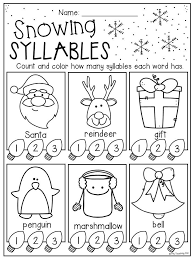 Christmas number worksheet look at the pictures underneath their matching number. Christmas Syllables Worksheet For Kindergarten And First Grade Christmas Worksheets Christmas Worksheets Kindergarten Christmas Kindergarten