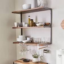 L Beam Tiered Wood Metal Wall Shelves