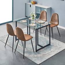 Homycasa 47 Intempered Glass Top Black Base Elegant Dining Table