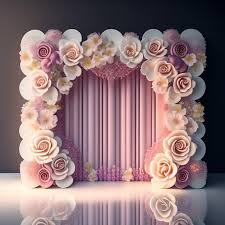 a pink and white paper photo frame with