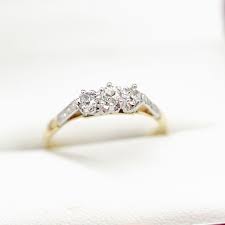 Twin old european cut diamond 1920's dinner ring 2.77ctw. Diamond Ring 18ct Yellow Gold Three Stone Ring Vintage Times