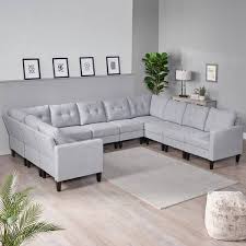 Noble House U Shaped Sectional Sofa Set In Gray Tweed Ladder