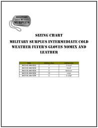 Intermediate Cold Weather Gloves Sizing Chart Military