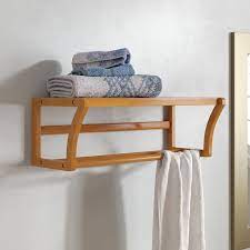 Bathroom Wall Mount Bamboo Shelf Towel