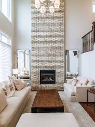 living rooms with brick fireplaces