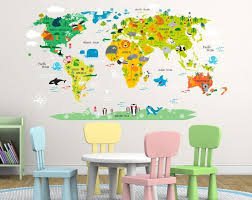 Wall Sticker Map With Animals Kids Room