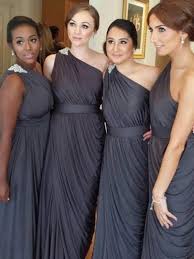 Dresses with round or square necklines highlight your shoulders more, be it cap sleeves, long or short sleeves. Sheath One Shoulder Floor Length Chocolate Bridesmaid Dresses Veroella