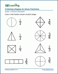 In this math worksheet, your child will complete equations to make equivalent fractions with different denominators. Fractions Of Shapes Worksheets K5 Learning