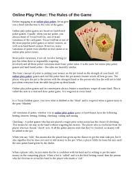 It originated in europe but today is widely played across the world especially in america. Online Play Poker The Rules Of The Game By Aldrin Fortune Issuu