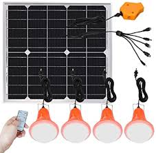 Amazon Com Roopure 20w Solar Panel Lighting Kit Solar Off Grid Lights With Remote Control Solar Powered Shed Lights 4 Led Light Bulb As Emergency Light Cellphone Charger 5v 1a Output Camping Charge Power