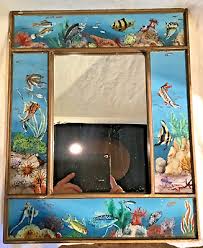 Reverse Painted Glass Mirror W Sea Life
