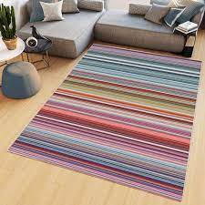 multicoloured rainbow striped rug