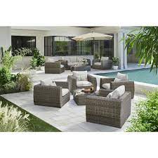 Home Decorators Collection Kings Ridge Stationary Metal Outdoor Lounge Chair With Grey Cushions