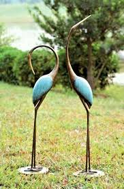 Stylized Crane Garden Pair Sculpture