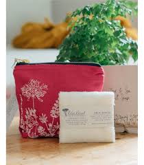 raspberry linen makeup bag gift set