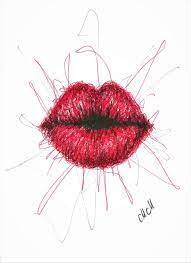 red lips funky kiss drawing painting
