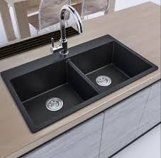 black fireclay double kitchen sink