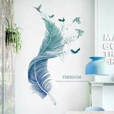 Feather Wall Stickers In Blue 124 72