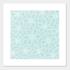abstract flowers white on duck egg blue